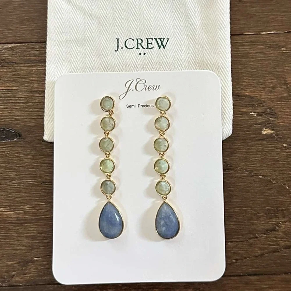 J.CREW-Mixed-stone drop earrings-blue/gold-NWT - Picture 2 of 8